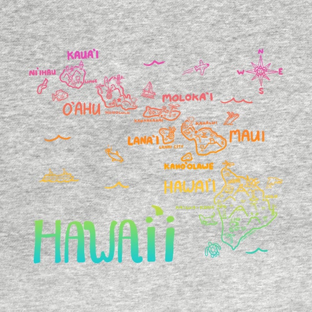 Hawaii Illustrated Map Rainbow Color by Claire Lordon